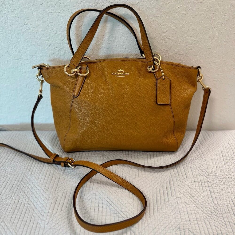 Coach Kelsey Brown Pebbled Leather Satchel Crossbody in Light Saddle F28993